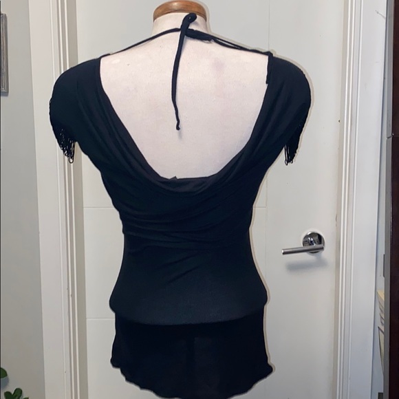 Black Fringed Shoulder t shirt - Picture 4 of 5